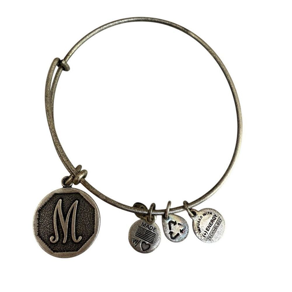 Alex and Ani bangle Bracelet monogrammed letter M infused Energy Silver Tone